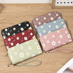Floral Zipper Women Wallets Long Clutch Bag Soft Leather Change Mobile Bag