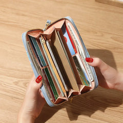 Floral Zipper Women Wallets Long Clutch Bag Soft Leather Change Mobile Bag