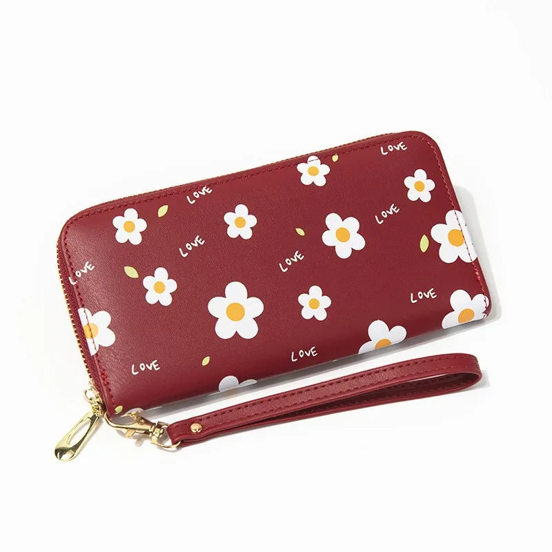 Floral Zipper Women Wallets Long Clutch Bag Soft Leather Change Mobile Bag