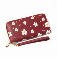 Floral Zipper Women Wallets Long Clutch Bag Soft Leather Change Mobile Bag