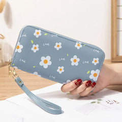 Floral Zipper Women Wallets Long Clutch Bag Soft Leather Change Mobile Bag