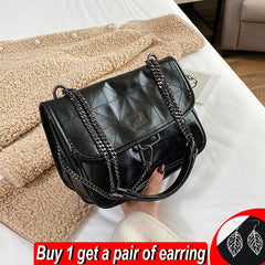 Embroidery Thread Shoulder Bag Soft Leather Crossbody Bag