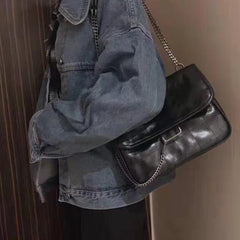 Embroidery Thread Shoulder Bag Soft Leather Crossbody Bag