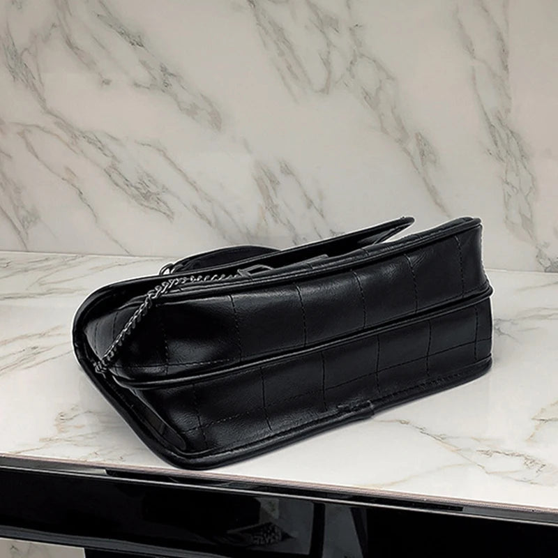 Embroidery Thread Shoulder Bag Soft Leather Crossbody Bag