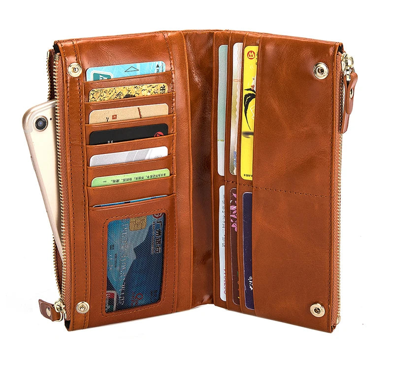 Women's Leather Long Checkbook Organizer Wallet Purse Clutch 6032