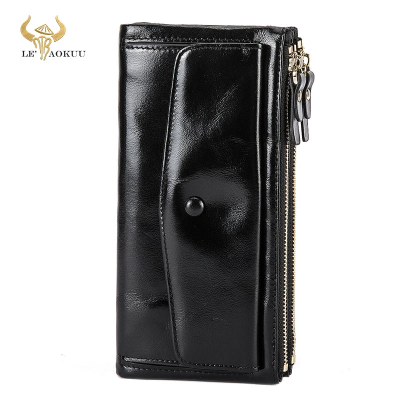 Women's Leather Long Checkbook Organizer Wallet Clutch 6032