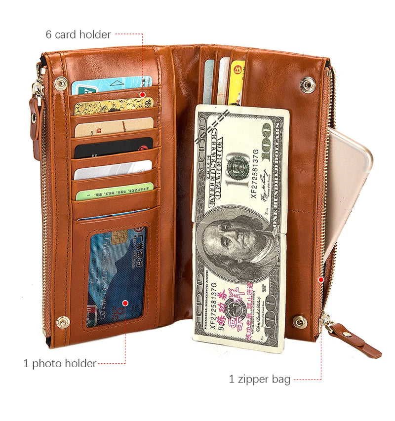 Women's Leather Long Checkbook Organizer Wallet Clutch 6032