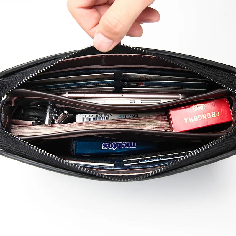 Men Leather Clutch Long Wallet Password Money Bag