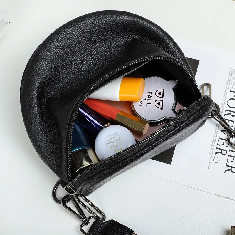Women Semicircle Crossbody Bag Soft Leather Shoulder Bag Handbag