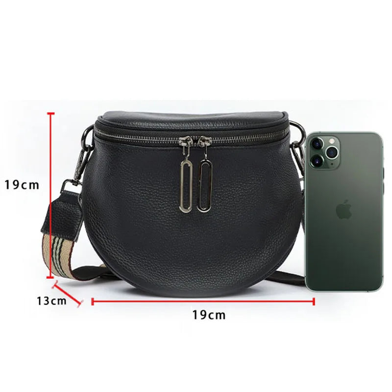 Women Semicircle Crossbody Bag Soft Leather Shoulder Bag Handbag