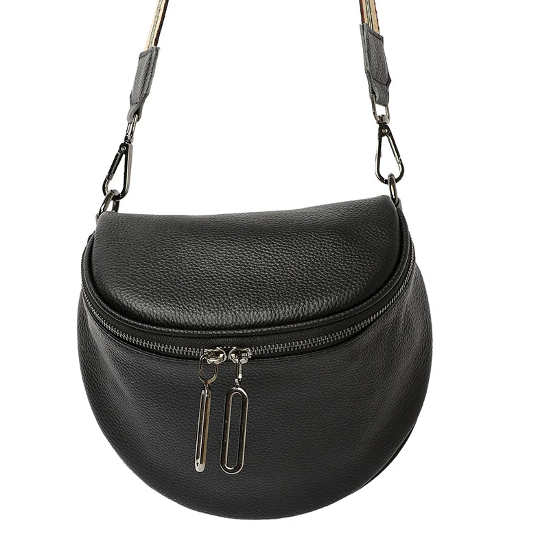 Women Semicircle Crossbody Bag Soft Leather Shoulder Bag Handbag