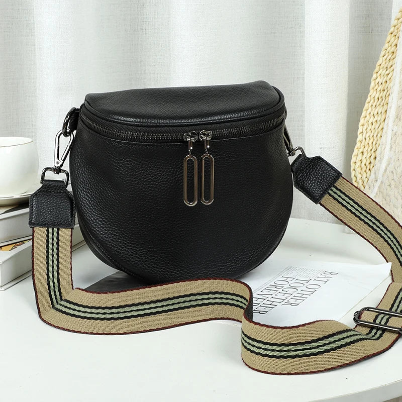 Women Semicircle Crossbody Bag Soft Leather Shoulder Bag Handbag