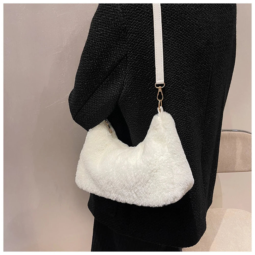 Faux Fur Mini Tote Bag Women Handbags Lady Purses Fluffy Soft Plush Shopper Bag