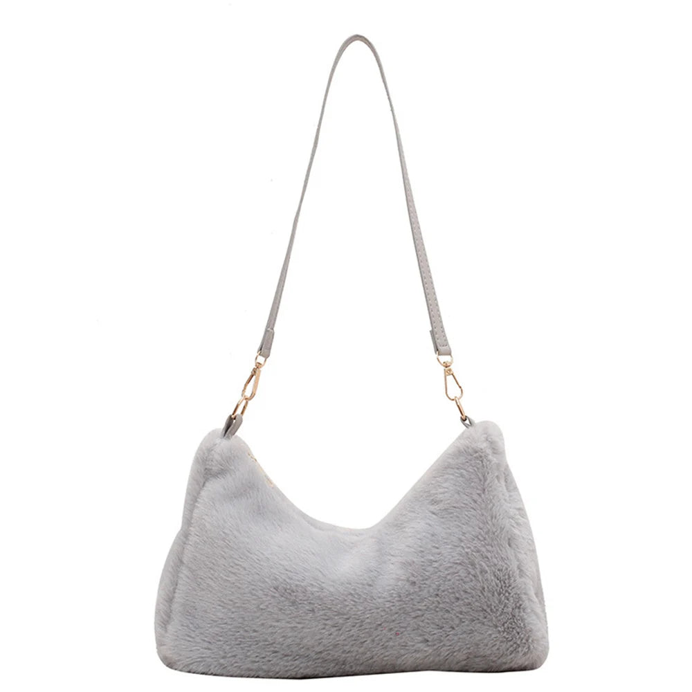 Faux Fur Mini Tote Bag Women Handbags Lady Purses Fluffy Soft Plush Shopper Bag