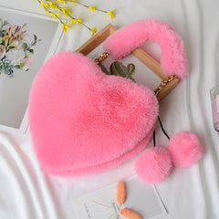 Faux Fur Heart-shaped Small Handbag Chain Shoulder Bag
