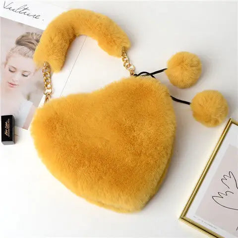 Faux Fur Heart-shaped Small Handbag Chain Shoulder Bag