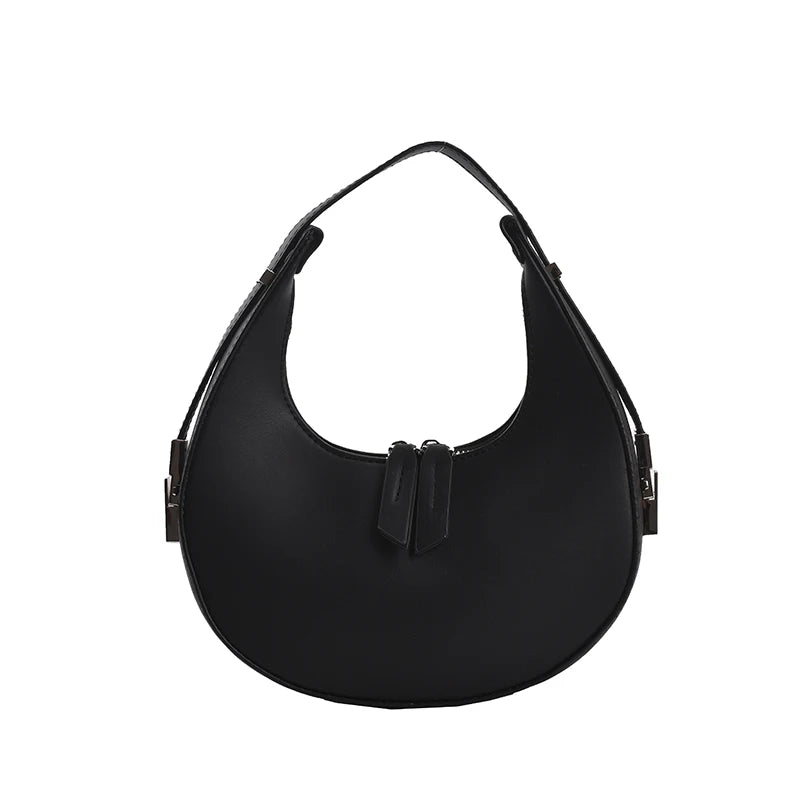 Vintage Leather Clutches Bag Armpit Shoulder Half Moon Handle Bag