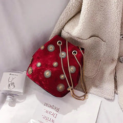 Velvet Crossbody Bucket Bag Chain Small Velvet Messenger Bag
