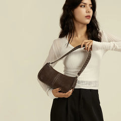 Retro Rivet Pu Leather Underarm Bag Coffee Totes