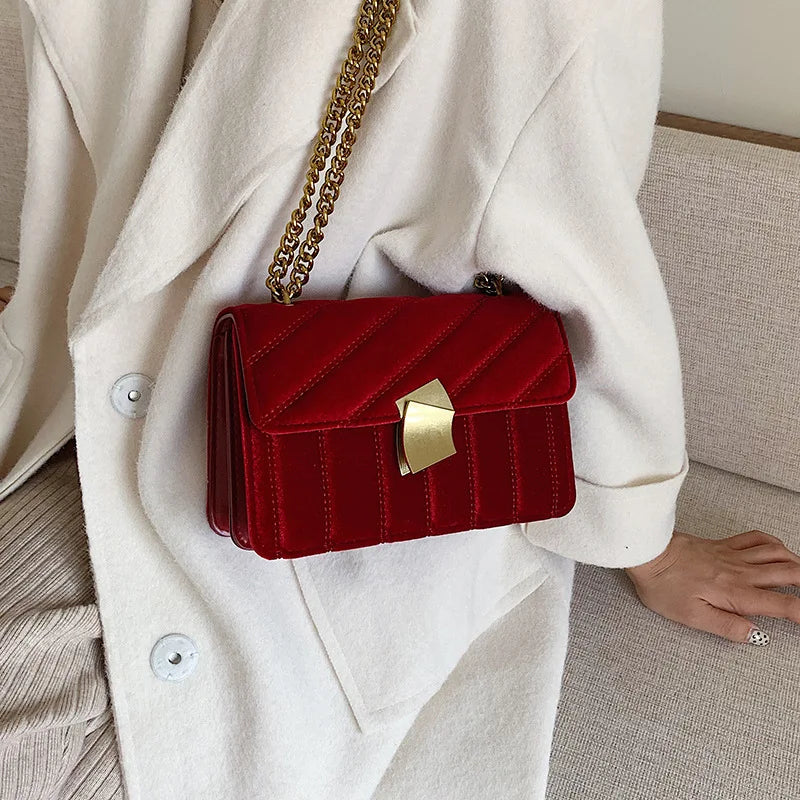 Vintage Velvet Chain Evening Clutch Bag Crossbody Bags for Women