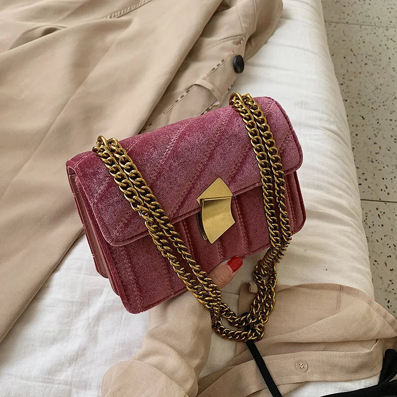 Vintage Velvet Chain Evening Clutch Bag Crossbody Bags for Women