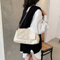Vintage Chain Messenger Bag Soft Flap Crossbody Pack Women