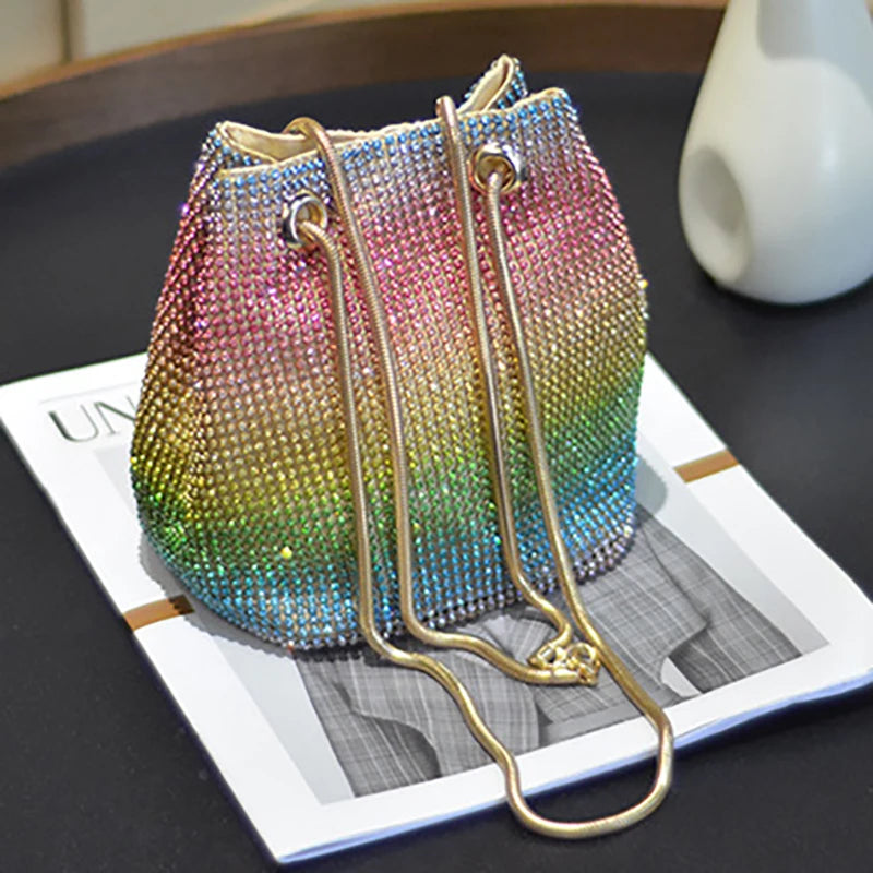 Women's Diamond Shoulder Bag Colored Chain Evening Handbag