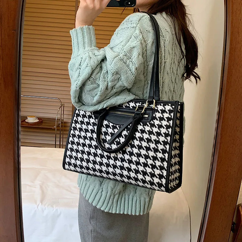 Houndstooth Casual Tote Bag Large Shoulder Female Handbag SG246