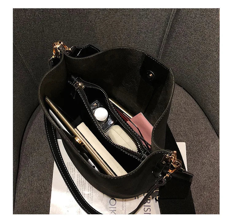 Suede Leather Bucket Bag Women's Shoulder Bag