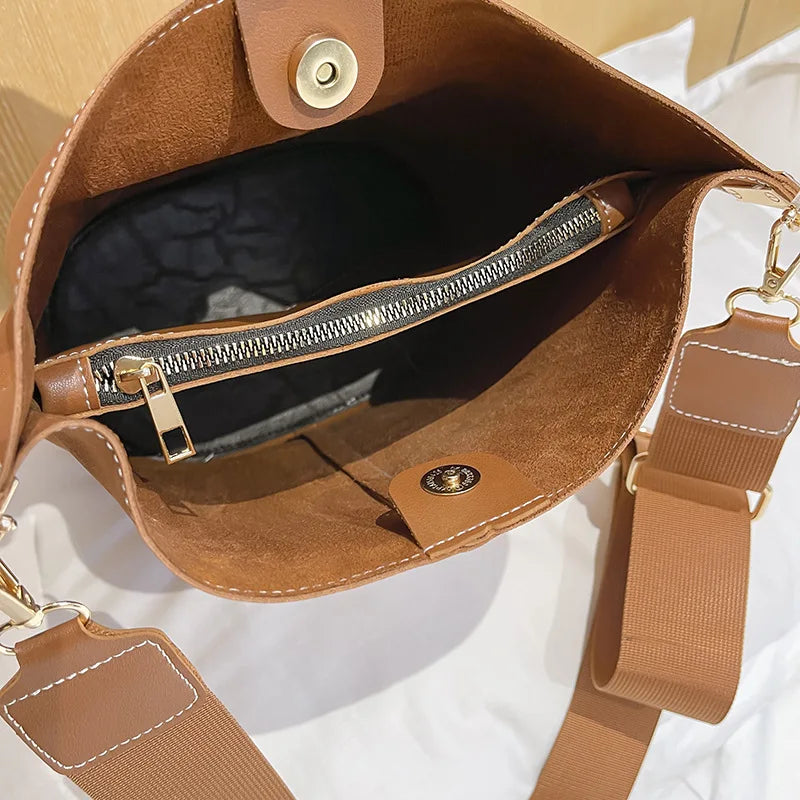 Suede Leather Bucket Bag Women's Shoulder Bag