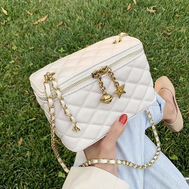 Lattice Box Crossbody Bag Leather Women Handbag Shoulder Bag