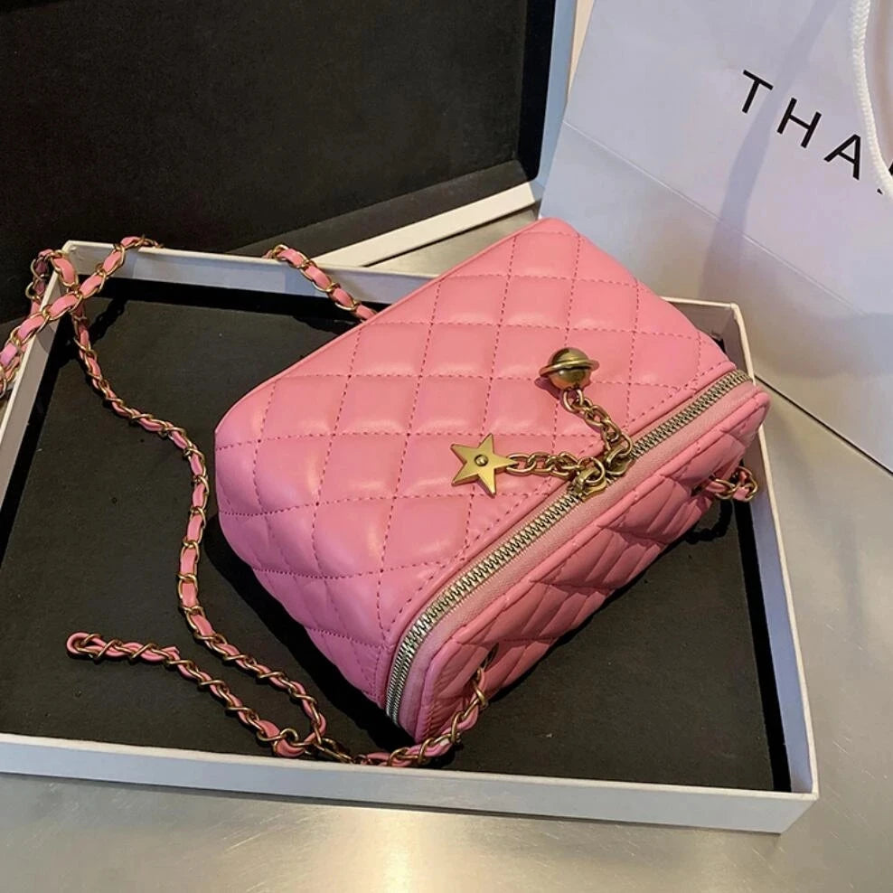 Lattice Box Crossbody Bag Leather Women Handbag Shoulder Bag