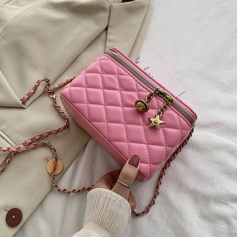 Lattice Box Crossbody Bag Leather Women Handbag Shoulder Bag