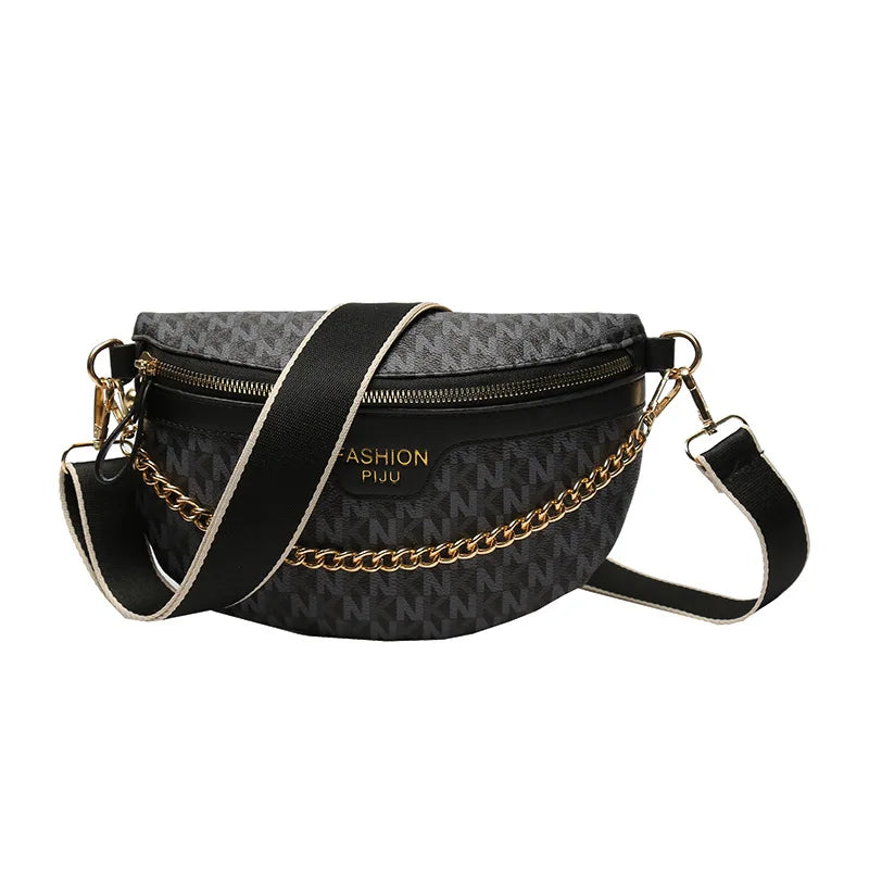 Stylish Printed PU Leather Chain Waist Bag for Women