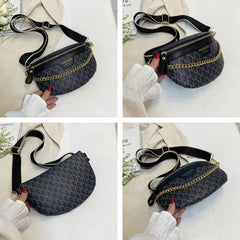 Stylish Printed PU Leather Chain Waist Bag for Women