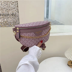 Stylish Printed PU Leather Chain Waist Bag for Women