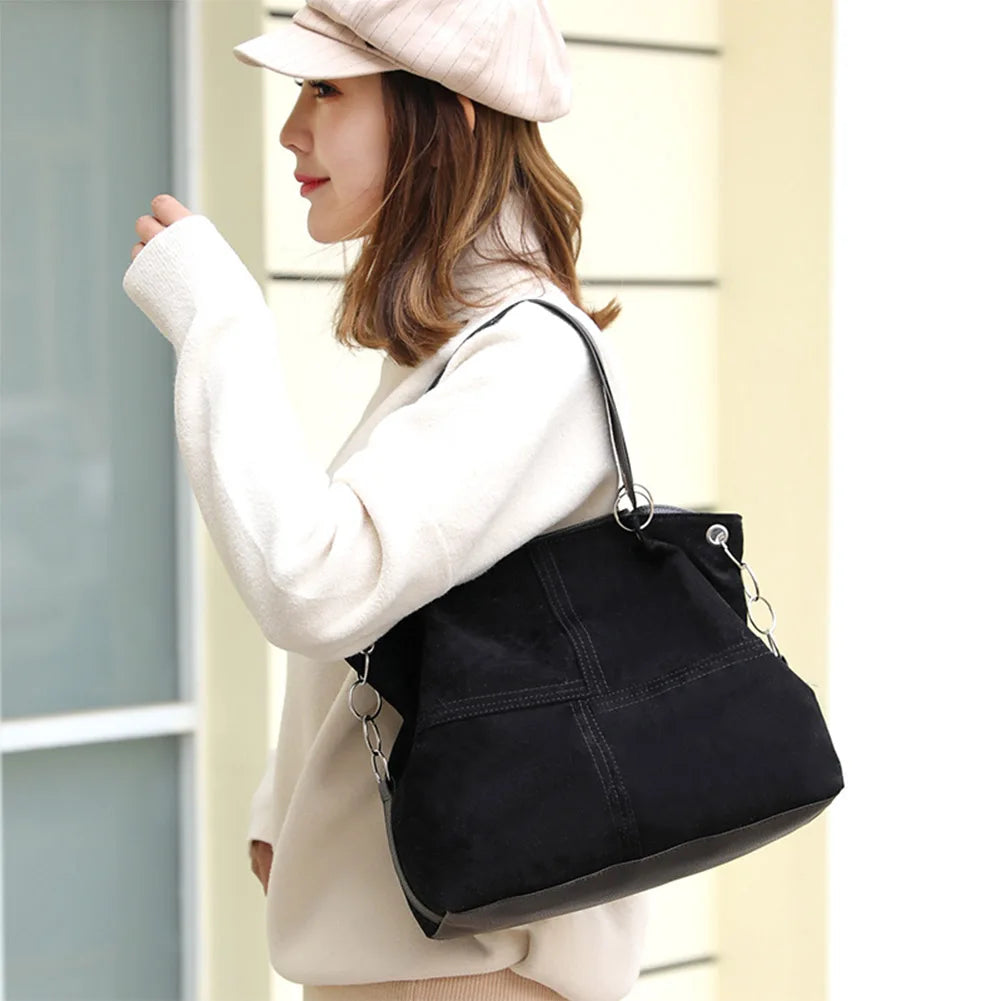 Soft Corduroy Leather Zipper Shoulder Handbag Large Capacity Casual Lady Tote