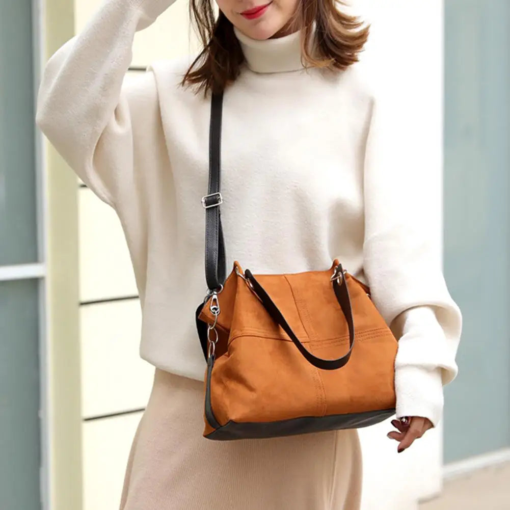 Soft Corduroy Leather Zipper Shoulder Handbag Large Capacity Casual Lady Tote