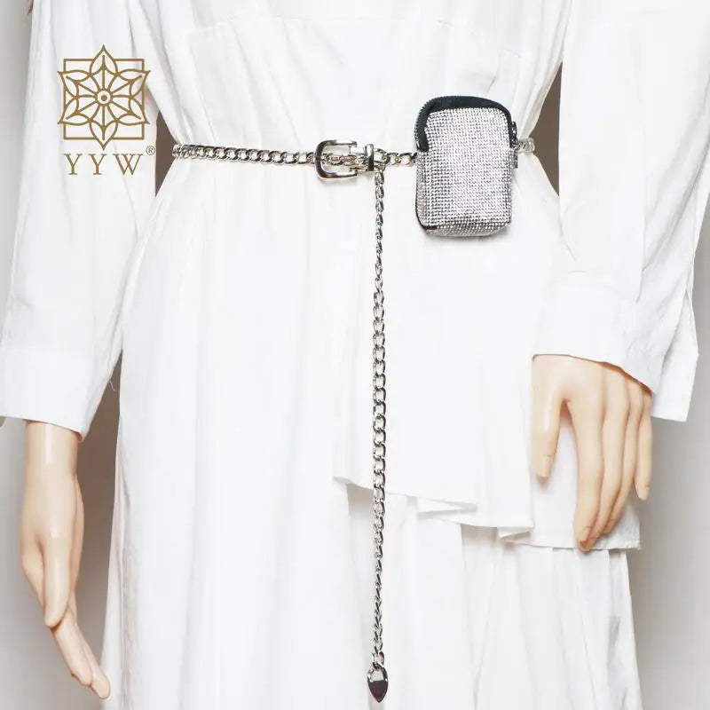 Metal Suede Waist Pack Bling Diamonds Rhinestone Women Y2k Style