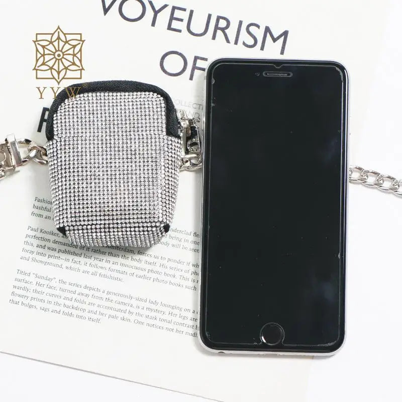 Metal Suede Waist Pack Bling Diamonds Rhinestone Women Y2k Style