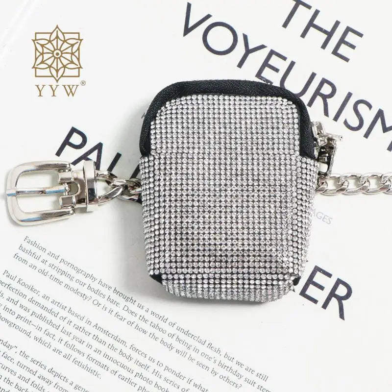 Metal Suede Waist Pack Bling Diamonds Rhinestone Women Y2k Style