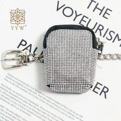 Metal Suede Waist Pack Bling Diamonds Rhinestone Women Y2k Style