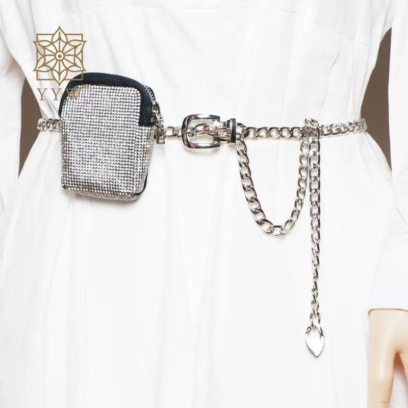 Metal Suede Waist Pack Bling Diamonds Rhinestone Women Y2k Style