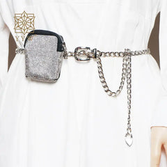 Metal Suede Waist Pack Bling Diamonds Rhinestone Women Y2k Style