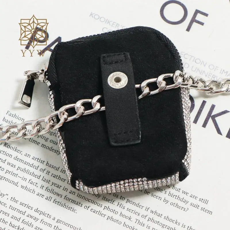 Metal Suede Waist Pack Bling Diamonds Rhinestone Women Y2k Style