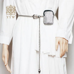 Metal Suede Waist Pack Bling Diamonds Rhinestone Women Y2k Style