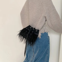 Ostrich Feather Fur Evening Bag Pink Chain Shoulder Purse