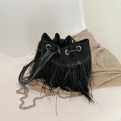 Ostrich Feather Fur Evening Bag Pink Chain Shoulder Purse