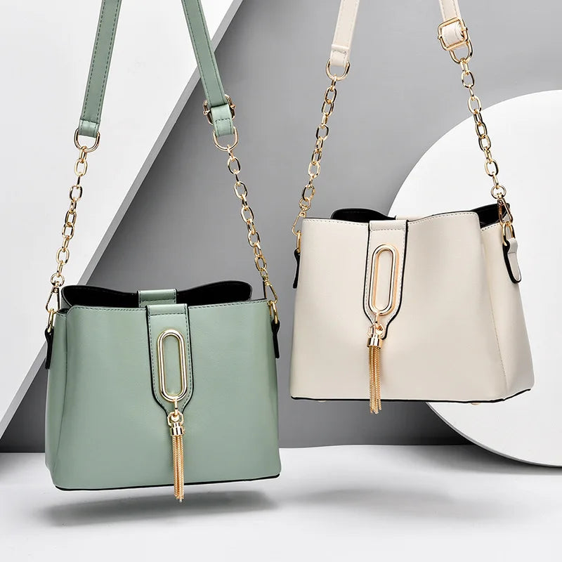 PU Leather Bucket Bag Female Crossbody Bag Butterfly Pendant Shoulder Bag