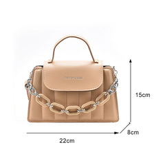 Plaid Women Shoulder Bag PU Leather Crossbody Bag Thick Chain Handle Bags